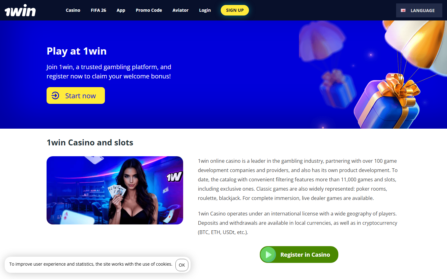 1win public page screenshot for online casino checks