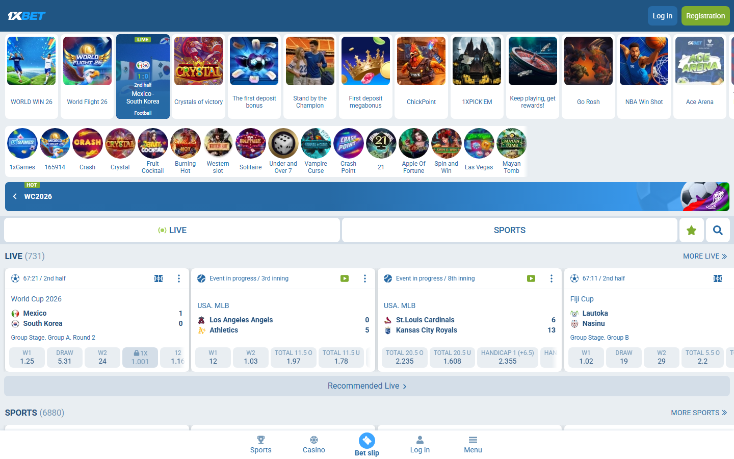 1xBet public page screenshot for online casino checks